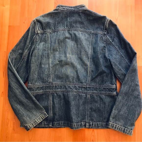 LIZ CLAIBORNE | Jean Jacket Blazer w/ Brass Buttons & Mandarin Collar Size L - Picture 11 of 15